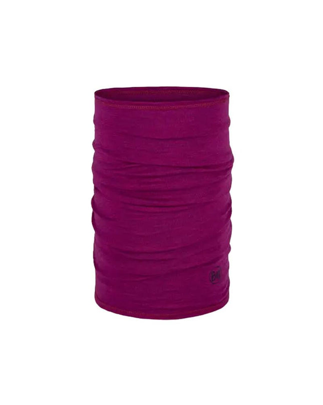 Buff Nekwarmer Buff Merino lightweight solid magenta-brown neck warmer for outdoor activities and camping, made from soft merino wool.
