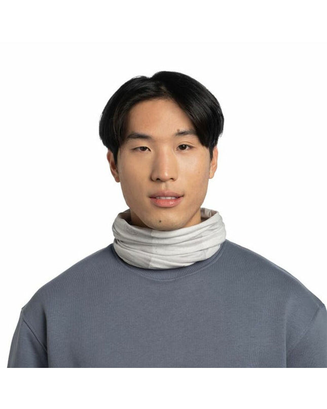 Buff Nekwarmer Buff Original Ecostretch in Tifir Ash Gray, suitable for outdoor activities like camping and hiking.