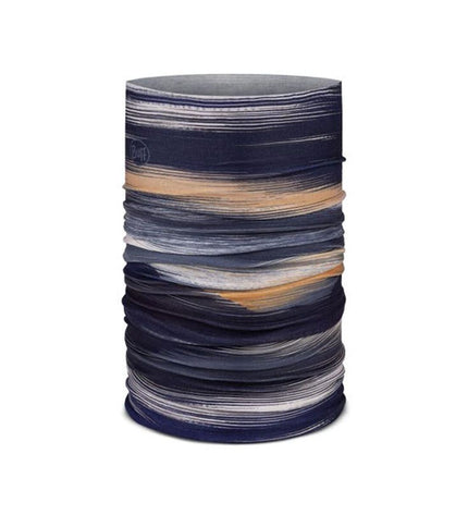 Buff Nekwarmer Buff Original Ecostretch Arky Midnight Blauw, a versatile outdoor neck warmer for camping and hiking in blue fabric.