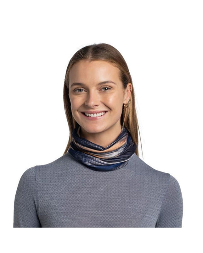 Buff Nekwarmer Buff Original Ecostretch Arky Midnight Blauw, versatile sport and outdoor neck warmer in midnight blue fabric.