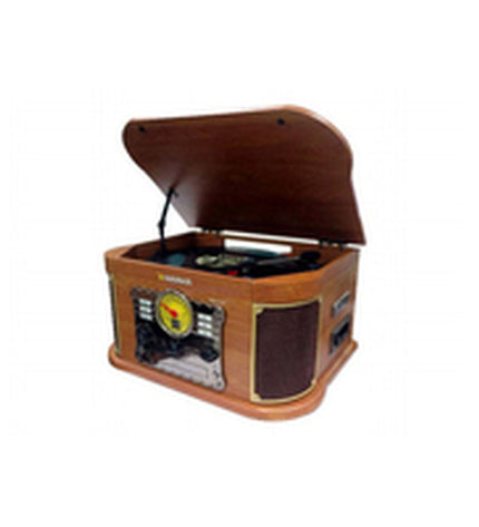 Sunstech PXRC52CDWD brown wooden turntable for vinyl records, part of electronic audio and hi-fi equipment.