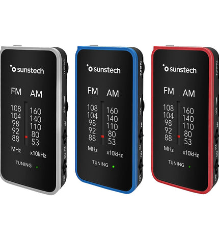 Sunstech RPC6SL transistor radio, electronic toy with colorful controls and antenna, designed for kids’ play and entertainment.