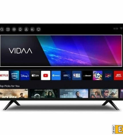 Sunstech 32-inch HD Smart TV with sleek black frame, screen displaying colorful images, electronic TV for home entertainment