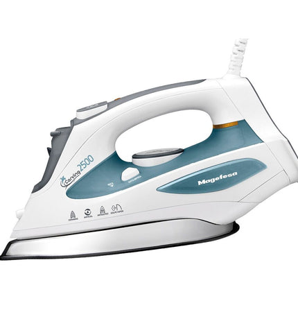 Magefesa Carving 2500W steam iron with ergonomic handle and adjustable settings, ideal for household ironing and fabric care.