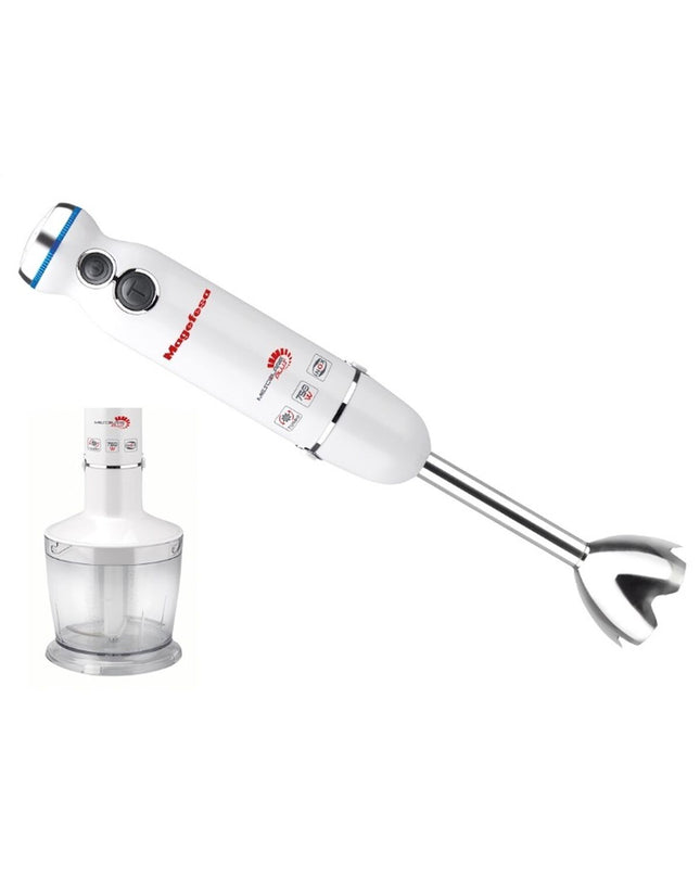 Magefesa MGF4123 750W hand blender with stainless steel blending shaft and control buttons, perfect for kitchen mixing tasks.