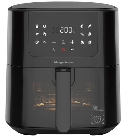 Magefesa black 1500W 5L air fryer, compact kitchen appliance for healthy frying and cooking.