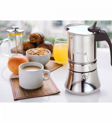 Fagor Italiaanse koffiepot in zwart roestvrij staal, 60 ml, voor huis en koken, ideaal voor het maken van espresso of koffie.