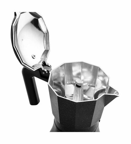 Fagor TIRAMISU 6 Italiaanse koffiekannetje in zwart aluminium, geschikt voor huis en koken, voor heerlijke espresso en koffie.