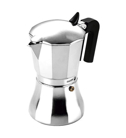 Fagor Italiaanse koffiepot in roestvrij staal en aluminum, 9-kops, geschikt voor huis en koken, perfect voor espresso en koffie.