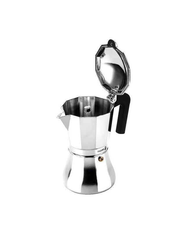 Fagor Italiaanse koffiepot in staal en aluminium for 9 cups, ideal for brewing traditional espresso-style coffee.