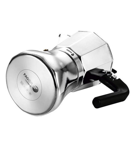 Fagor Italiaanse koffiepot in staal en aluminium, 9-kops, perfect voor huis en koken, fresh brewed coffee in a classic design.