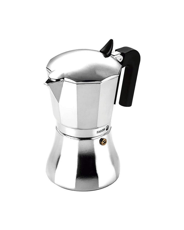 Fagor Italiaanse koffiepot in staal en aluminium voor 12 kopjes, geschikt voor huis en koken, koffie en thee.