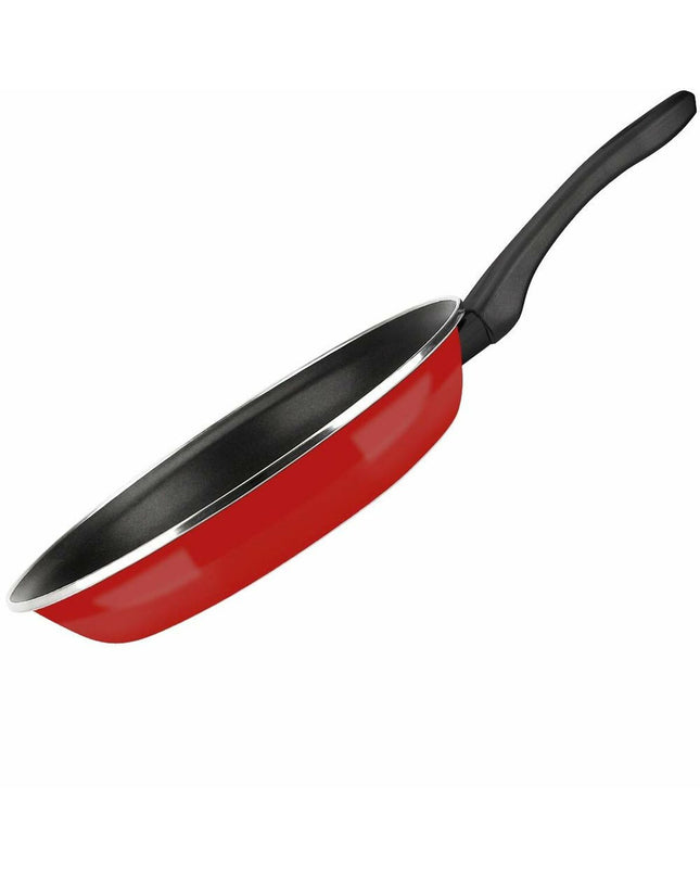 Fagor Optimax red enameled steel frying pan, 28 cm diameter, suitable for home cooking and kitchen use.