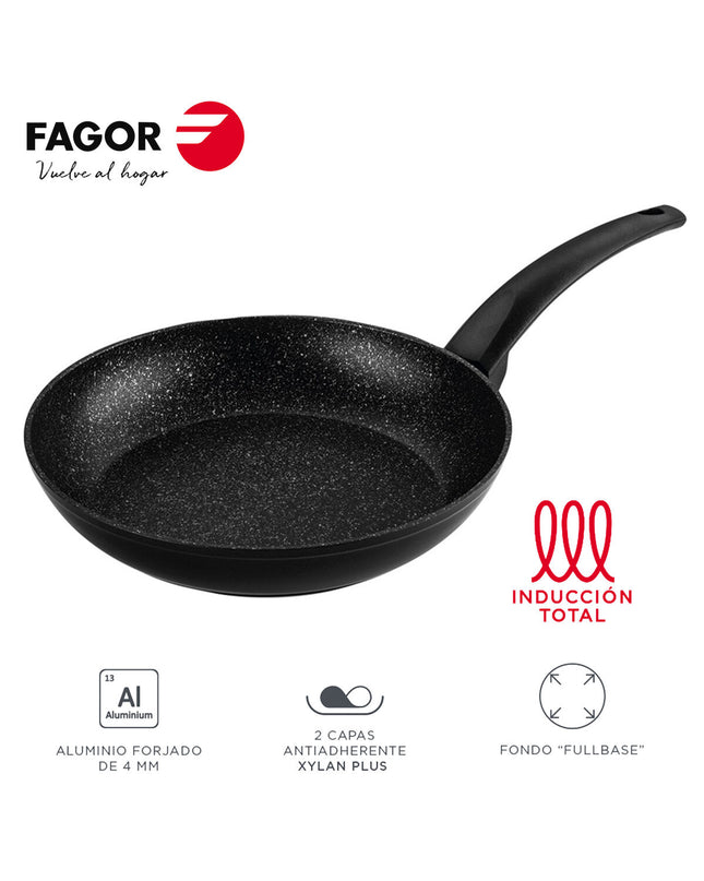 Fagor VIVANT 26cm frying pan with black handle, ideal for cooking and household kitchen use.