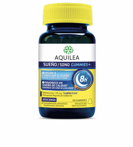 Aquilea Sueño Gummies voedingssupplement with 30 sleep aid gummies, vitamins and minerals for relaxation and restful sleep.