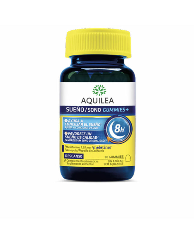 Aquilea Sueño Gummies voedingssupplement with 30 sleep aid gummies, vitamins and minerals for relaxation and restful sleep.