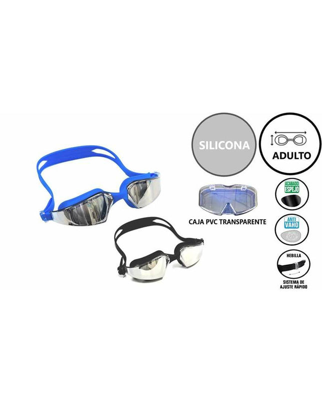 Aqua Sport polarized metal swim goggles for adults, designed for water sports and outdoor activities, with adjustable straps and lens clarity.