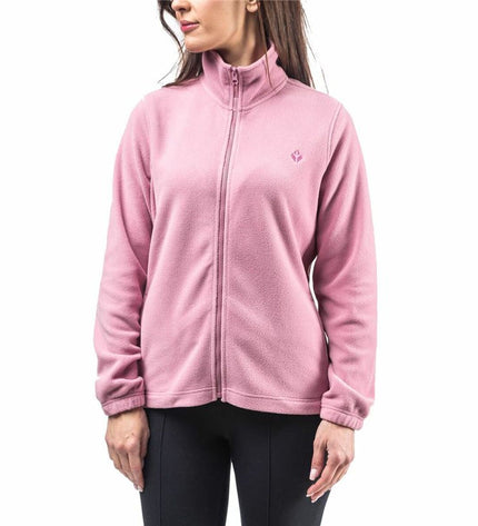 Alphaventure fleece lining for outdoor jacket in bisque and orchid pink, suitable for camping and hiking activities.