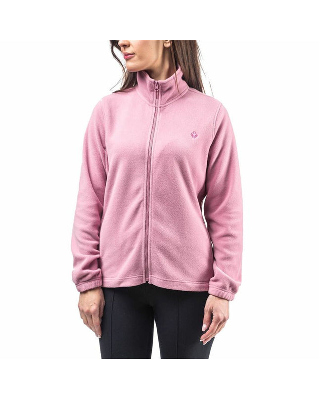 Alphaventure fleece lining for outdoor jacket in bisque and orchid pink, suitable for camping and hiking activities.