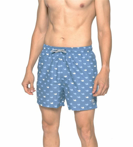 Alphaventure Herenzwembroek Epasi, sport en outdoor watersport swim trunks with blue and black design, quick-drying fabric.