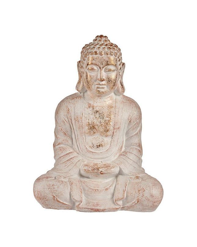 Decoratieve tuinfiguur van Ibergarden, wit en goud, Boeddha beeld in polyresin voor buiten, 25x57x42.5 cm.