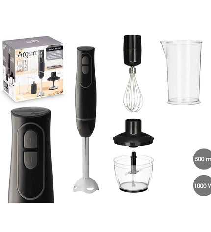 Argon handblender in black and gray with 1000W motor, compact kitchen appliance for blending and mixing tasks.