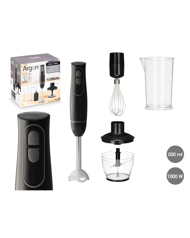 Argon handblender in black and gray with 1000W motor, compact kitchen appliance for blending and mixing tasks.