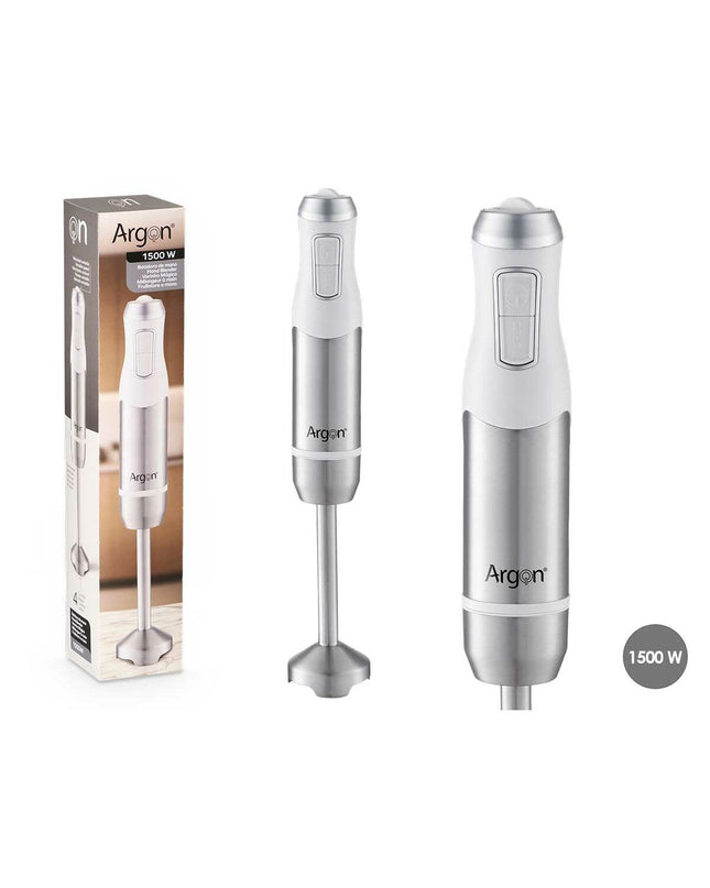 Argon handblender in white and stainless steel with 1500W power, ideal for kitchen blending tasks