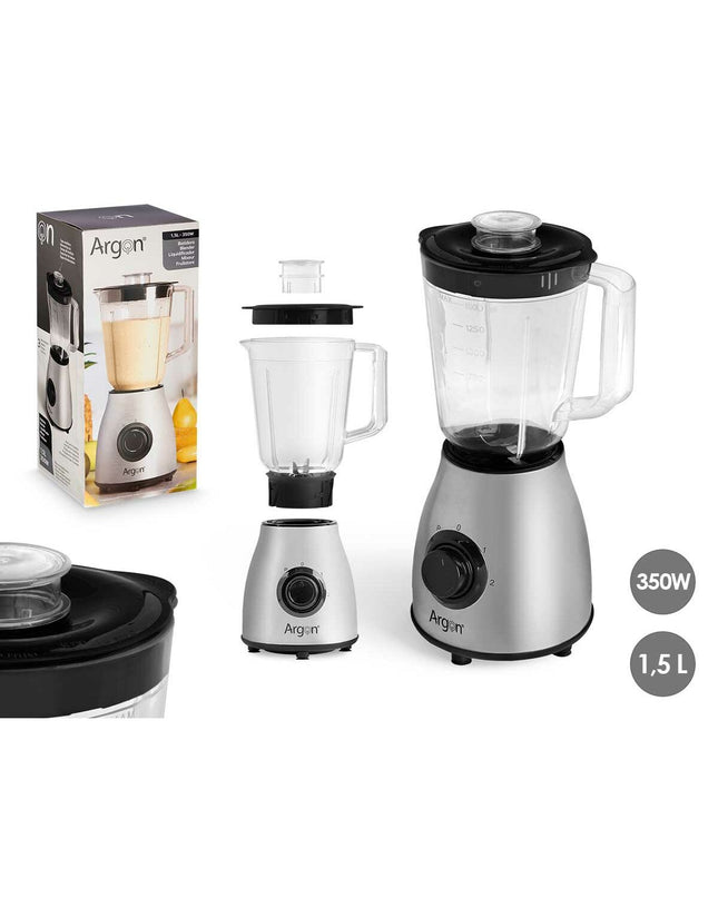 Argon stainless steel 1.5L transparent mixer for kitchen use, with 350W power and sleek design, ideal for cooking preparation.