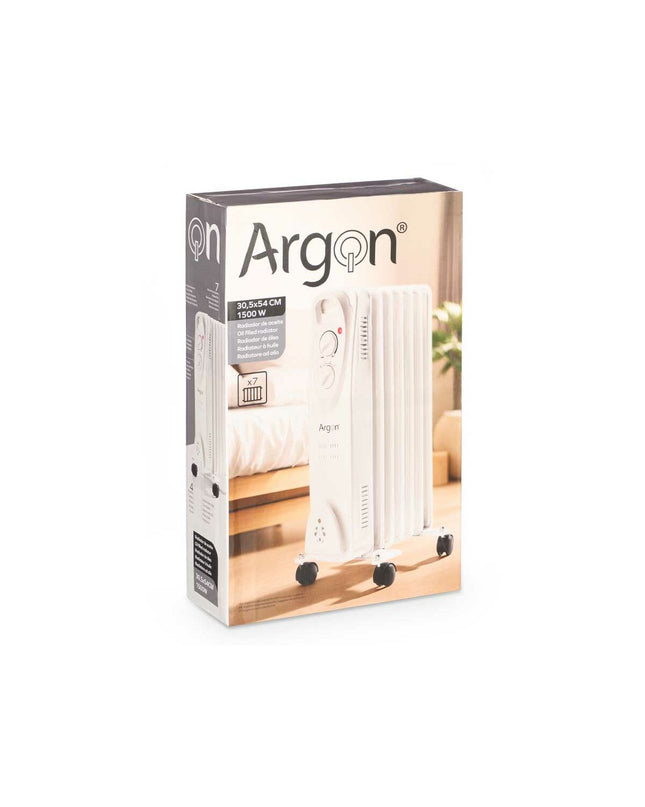 Argon 1500W white portable heater for home and cooking, compact and energy-efficient air conditioning device.