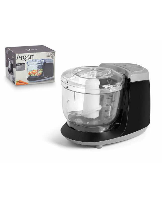 Argon Maalmachine in zwart en grijs met transparante details, roestvrij staal, plastic, 400 ml capacity, 350 W for household use.