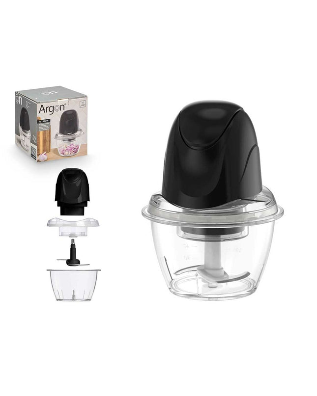 Argon Maalmachine in zwart en transparant met roestvrij staal en polyestyreen, 1L, 300W voor huis en koken.
