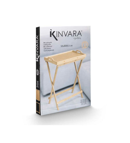 Foldable Kinvara side table in natural finish, measuring 50x36x64.5 cm, suitable for home decor and kitchen use.