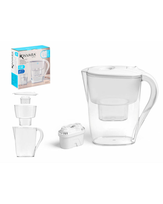 Transparent Kinvara 2.6L ABS kettle with built-in filter, ideal for kitchen use and household boiling needs.