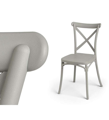 Gray Gift Decor polypropylene chair with cross design, measuring 44 x 82.5 x 46 cm, suitable for home and kitchen furniture.