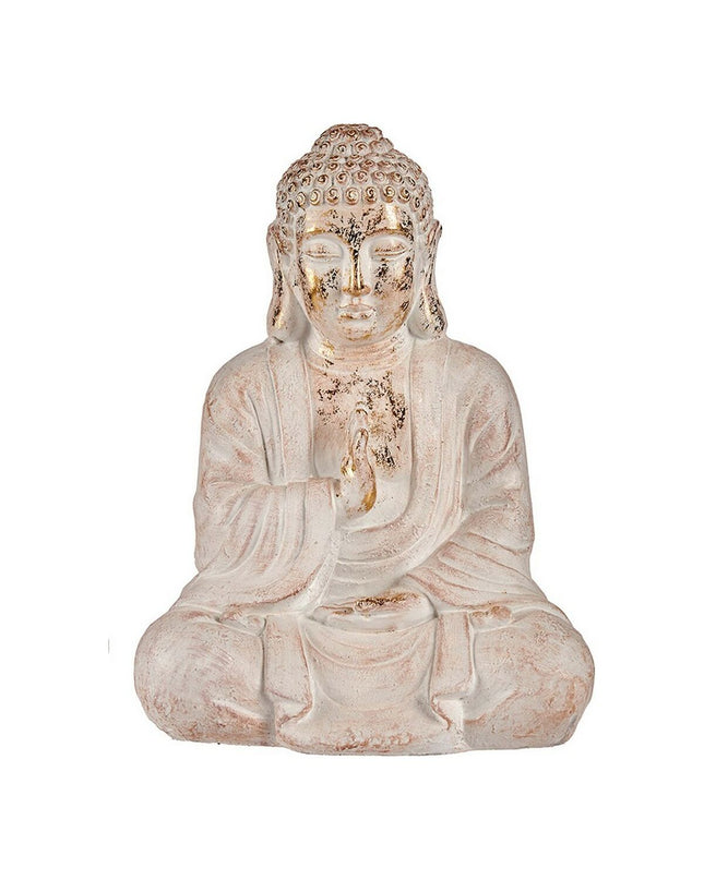 Decorative outdoor garden figure by Ibergarden, white and gold Buddha statue in polyresin, measuring 23.5 x 49 x 36 cm.