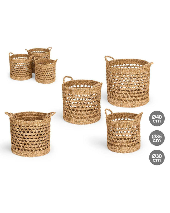 Gift Decor Mandenset gift decor in brown with three storage containers, ideal for home organization and kitchen use.