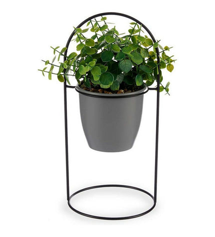 Gray decorative Ibergarden plant in metal and plastic container, 21x30x21 cm with stand, for home decor.