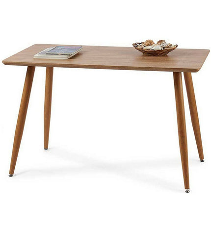 Brown Gift Decor dining table with metal legs and melamine wood surface, measuring 120 x 70 x 75 cm, suitable for home and kitchen.