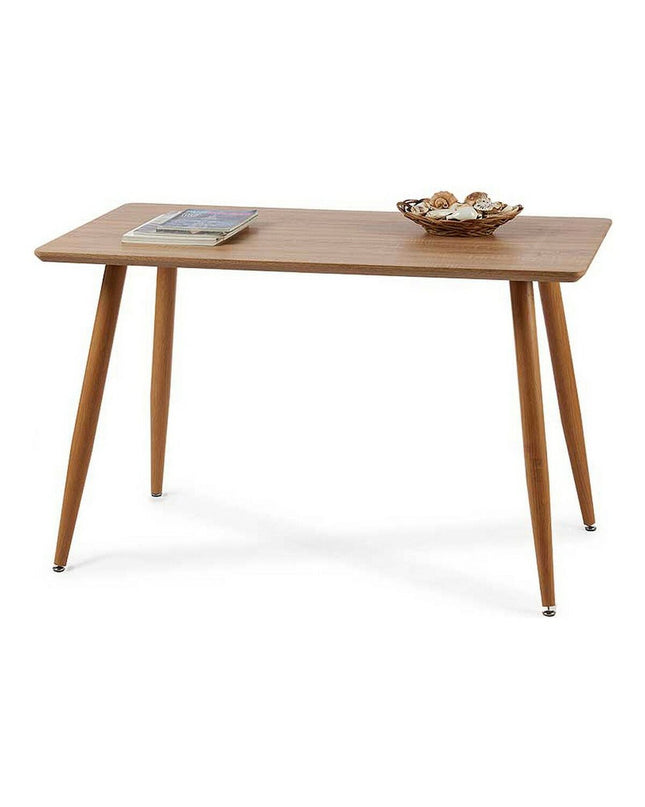 Brown Gift Decor dining table with metal legs and melamine wood surface, measuring 120 x 70 x 75 cm, suitable for home and kitchen.