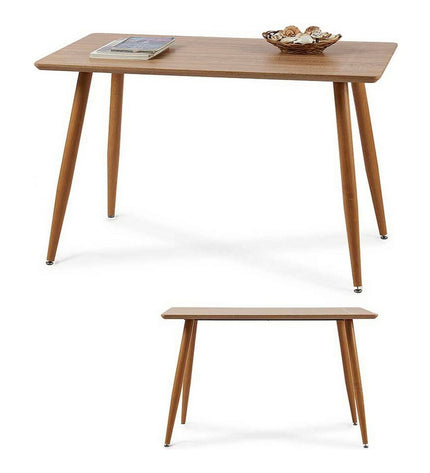Brown Gift Decor dining table with metal and wood design, melamine top, measuring 120x70x75 cm, ideal for home and kitchen furniture.