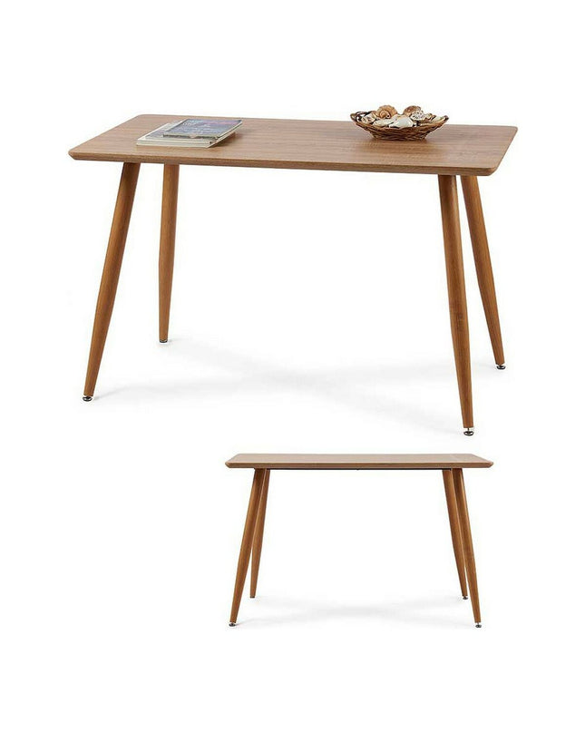 Brown Gift Decor dining table with metal and wood design, melamine top, measuring 120x70x75 cm, ideal for home and kitchen furniture.