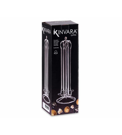 Silver Kinvara coffee capsule holder for 36 Nespresso capsules, rotating metal storage container, 13x39x13 cm, home and kitchen.