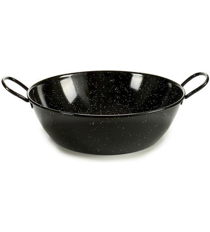 Black enameled deep pan with handle from La Dehesa, suitable for home cooking and kitchen use in steel material.