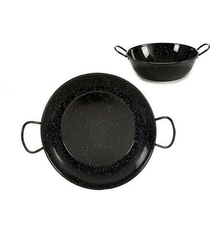 Black enameled deep pan with handle by La Dehesa, made of sturdy steel, ideal for cooking and household kitchen use.