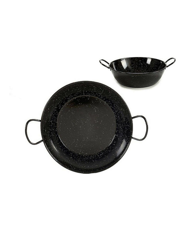 Black enameled deep pan with handle by La Dehesa, made of sturdy steel, ideal for cooking and household kitchen use.