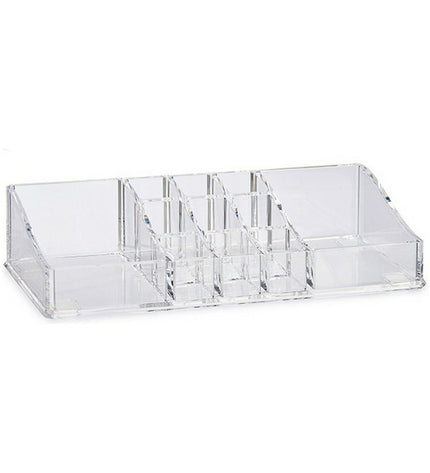 Berilo transparent makeup organizer for bathroom, with compartments, measuring 9x4.5x22.7 cm, ideal for storing cosmetics and toiletries.