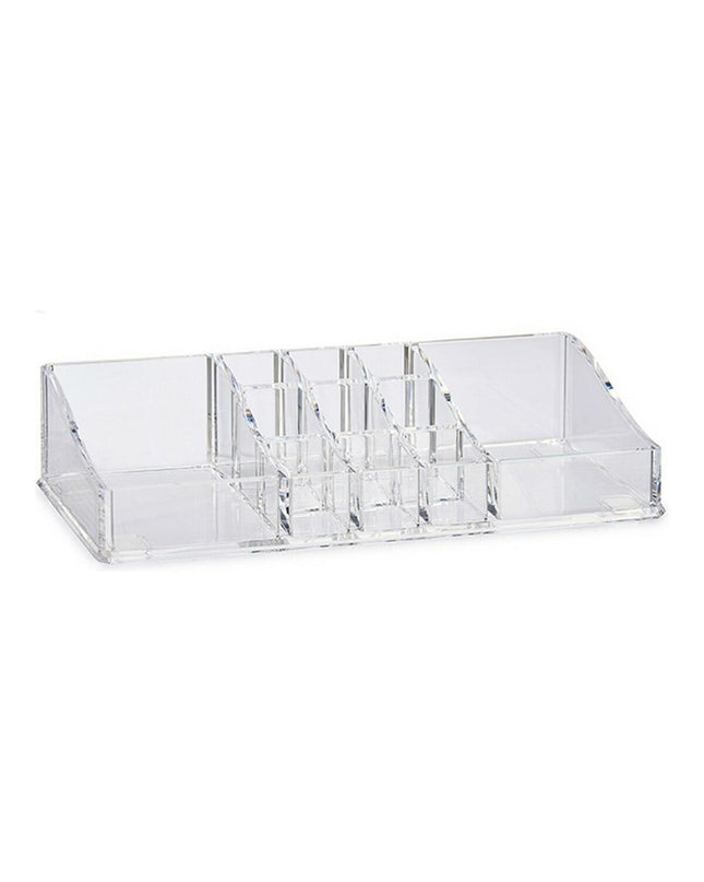Berilo transparent makeup organizer for bathroom, with compartments, measuring 9x4.5x22.7 cm, ideal for storing cosmetics and toiletries.