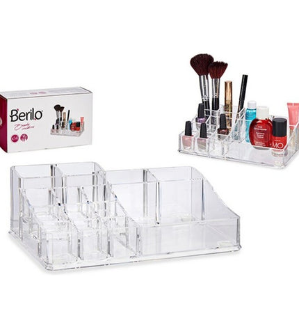 Berilo make-up organizer in white plastic with multiple compartments, measuring 12.5 x 7 x 22.3 cm, for bathroom or vanity use