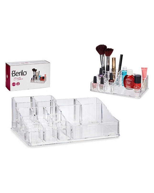 Berilo make-up organizer in white plastic with multiple compartments, measuring 12.5 x 7 x 22.3 cm, for bathroom or vanity use